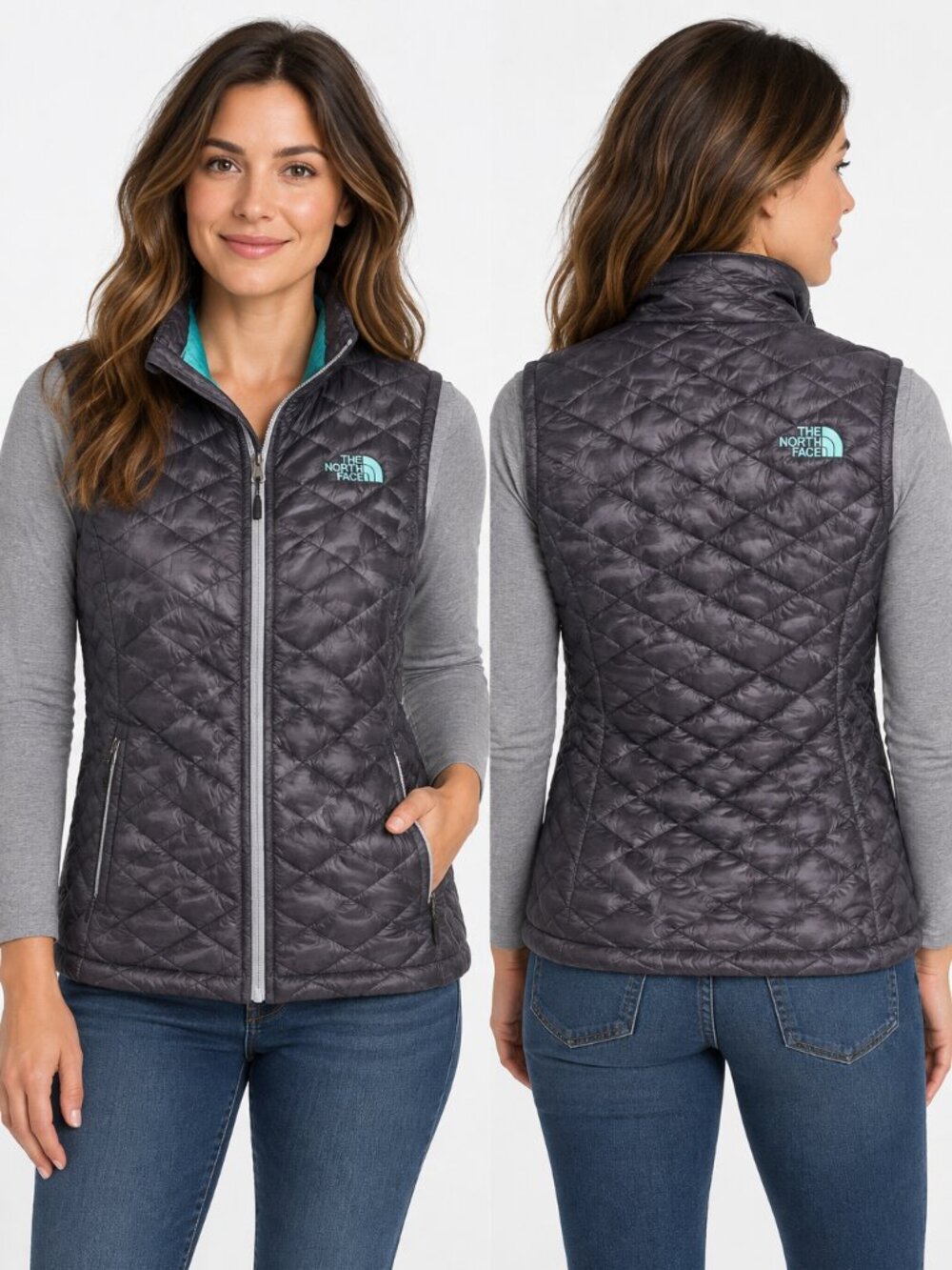 The North Face ThermoBall Vest Women's L Purple Gray PrimaLoft Quilted C777